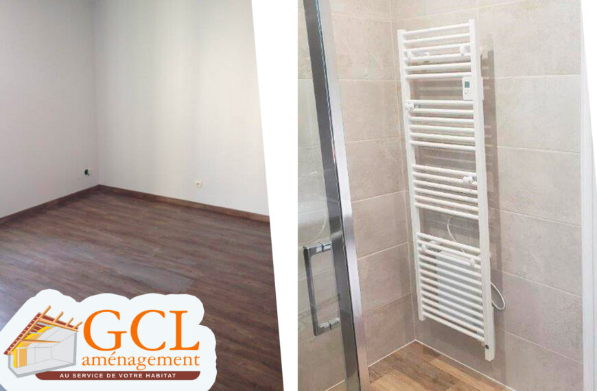 Installation porte serviette et sol en lames PVC